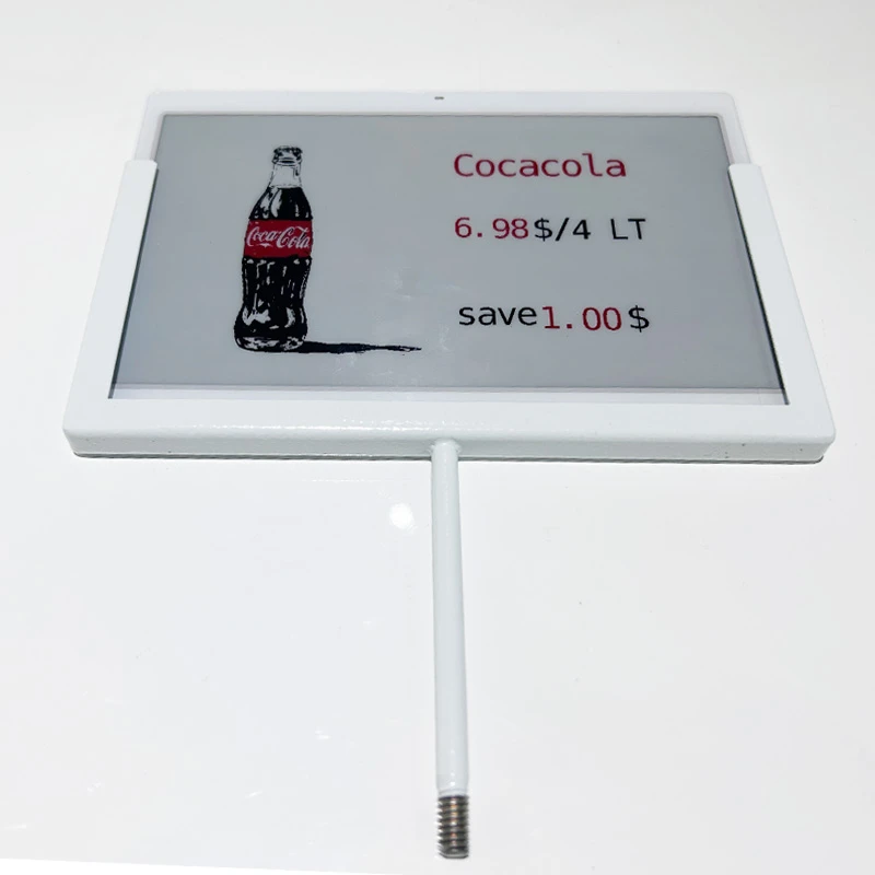 7,3 hazbeteko prezioen etiketa elektronikoa metalezko torlojudun muntaia Coca-cola estiloa